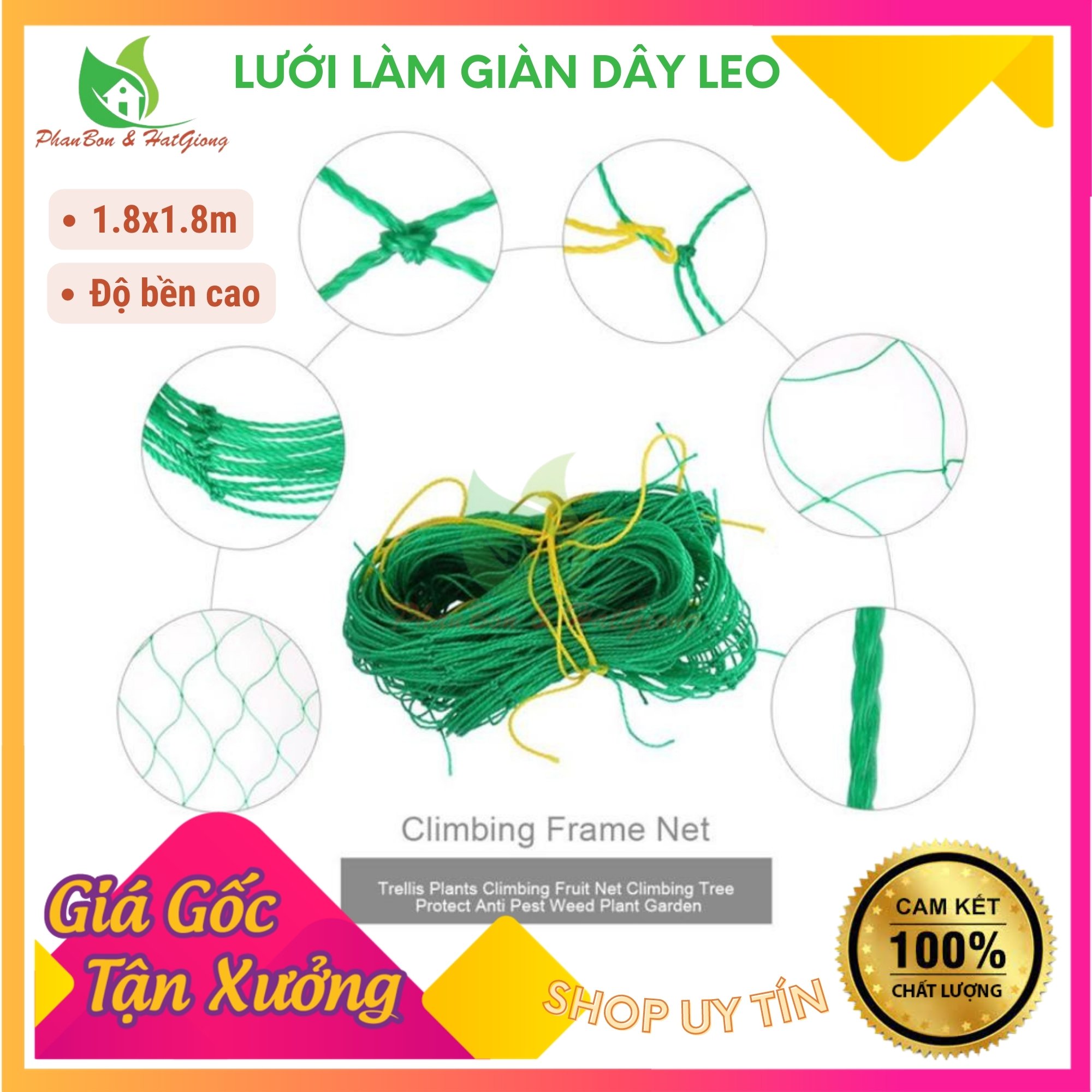 Lưới Làm Giàn Dây Leo (1,8m x 1,8m) Lưới Làm Giàn Dưa Leo, Hoa, Đậu Leo, Giàn Cây Bền Chắc-Shop Phân Bón và Hạt Giống