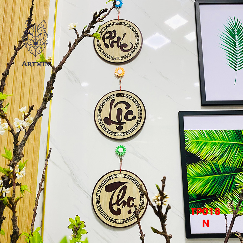 Chữ Phúc Lộc Thọ Thư Pháp - Bảng Gỗ Decor - Trang Trí Nhà Cửa - Tết