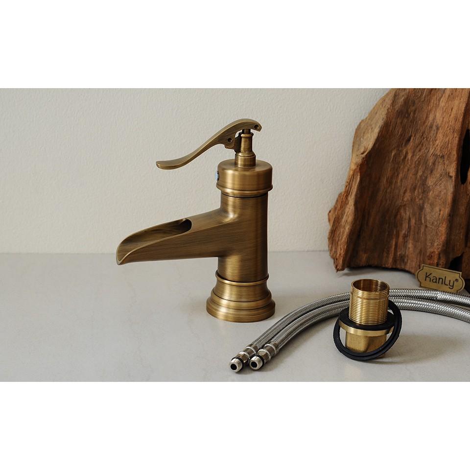 Vòi thân thấp nóng lạnh đồng thau cổ điển cao cấp