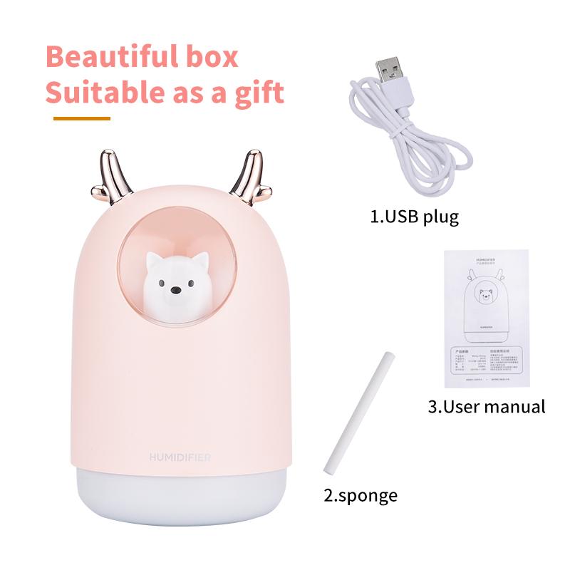 300Ml Thiết Bị Gia Dụng USB Máy Phun Sương Tạo Độ Ẩm Hình Thú Dễ Thương Siêu Âm Cool Mist Hương Thơm Không Khí Máy Khuếch Tán Tinh Dầu Màu Sắc Lãng Mạn LED Humidificador