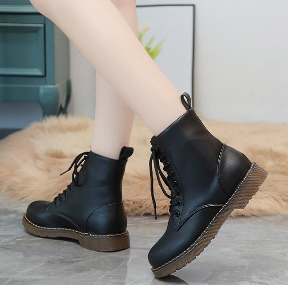 [HOT TREND] Giày boots nữ cột dây, bốt ulzzang đế nâu viền chỉ cổ lửng, sành điệu, cá tính S022N