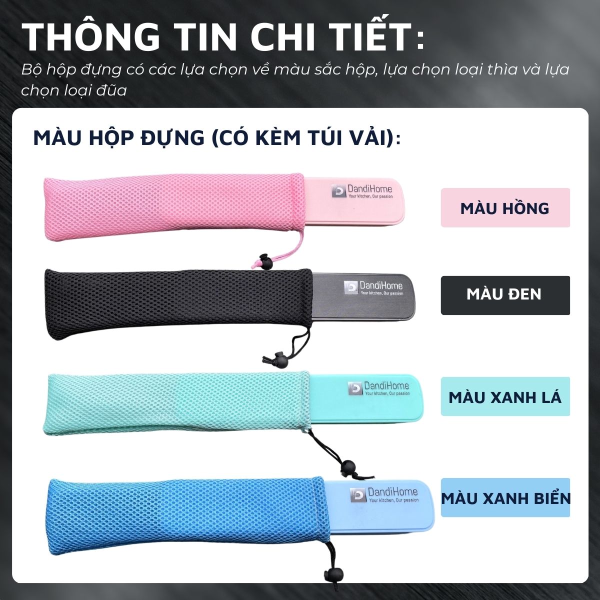 Bộ thìa (muỗng) đũa cơm trưa văn phòng inox 304 DandiHome cao cấp, tiện lợi, vệ sinh