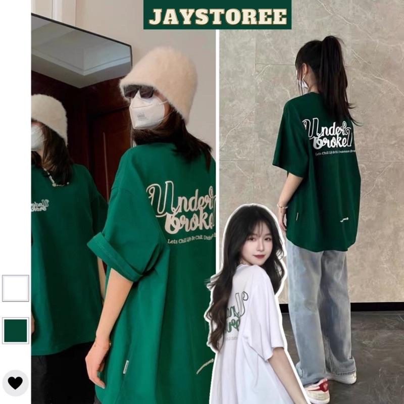 Áo Thun Tay Lỡ Unisex UNDER BROKEN màu XANH LÁ/TRẮNG /Nam nữ unisex/ Áo phông cổ tròn form rộng Jaystoree ️