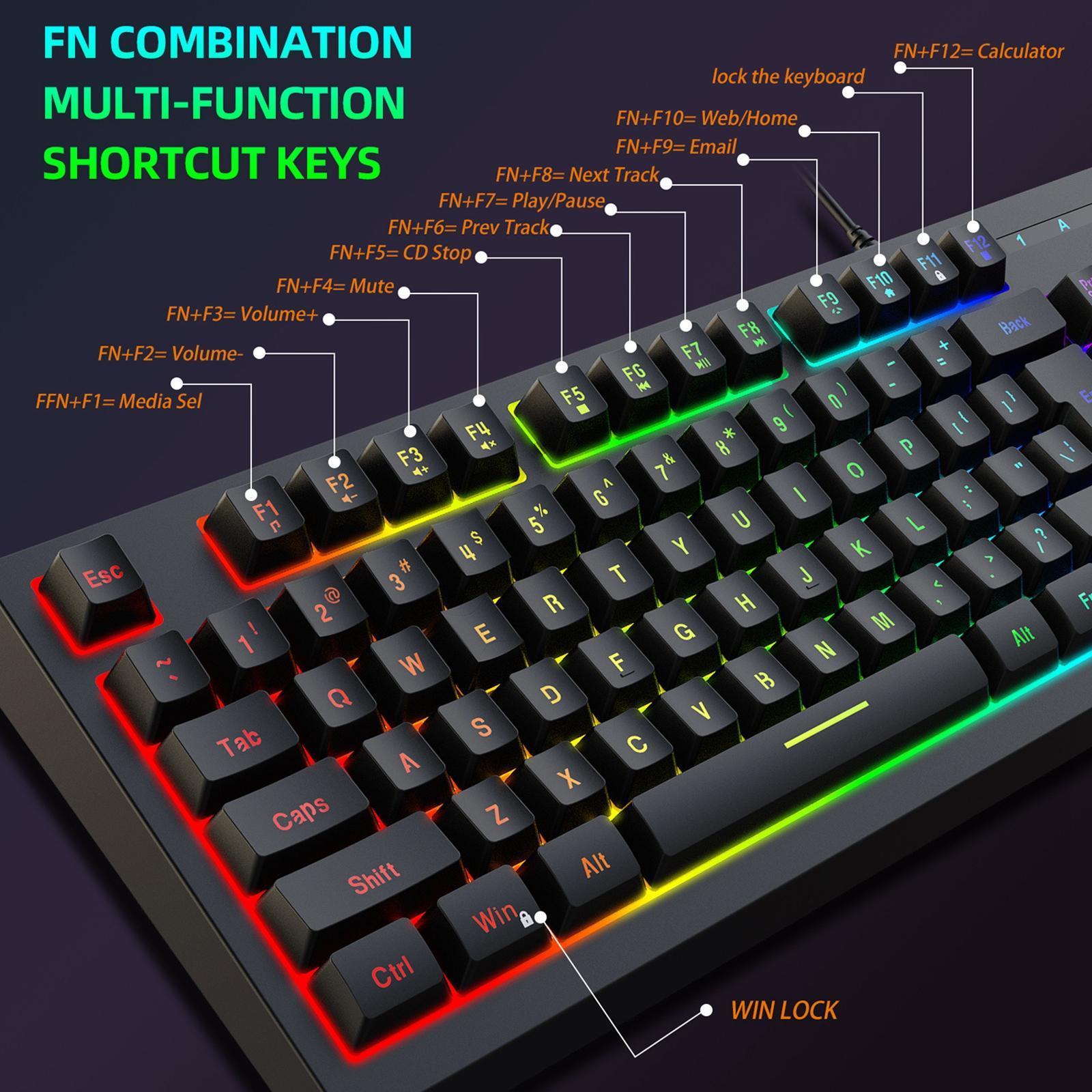 87Keys Wired Gaming Keyboard Long   Light for Office