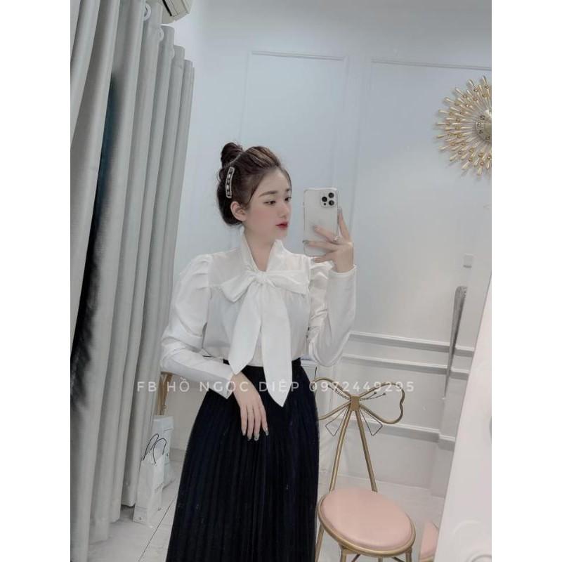 ÁO SƠ MI TRẮNG CỔ NƠ TAY BỔNG NỮ