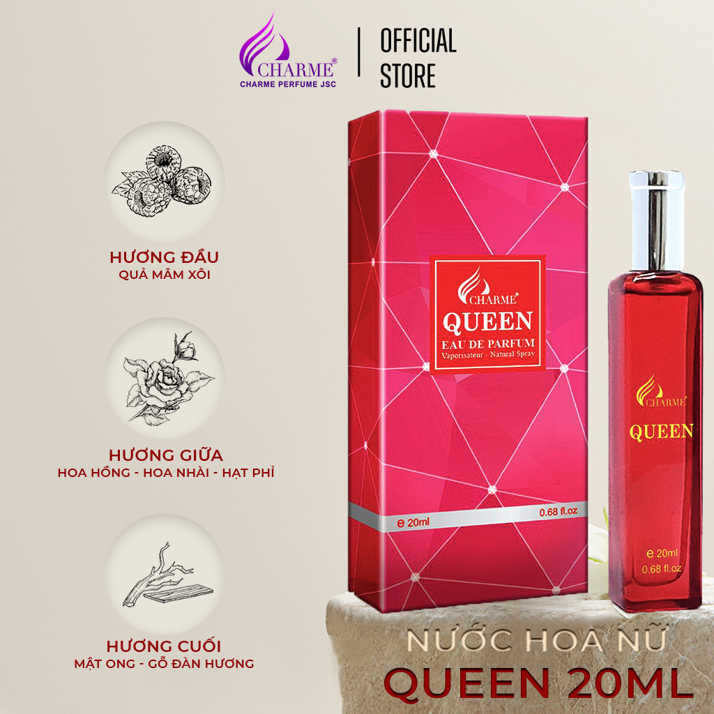 Nước hoa nữ sang trọng Charme Queen 20ml mùi hương nồng nhiệt tươi mát của hoa hồng và mật ong lưu hương lâu