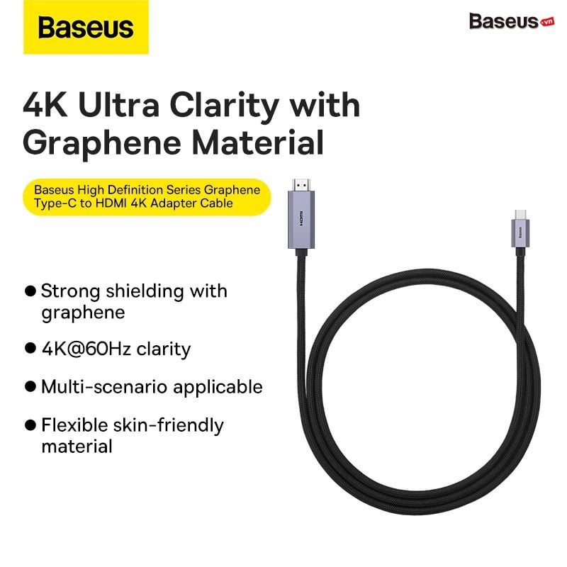 Cáp chuyển Type C sang HDMI siêu nét Baseus High Definition Series Graphene (Type-C to HDMI 4K/60Hz Adapter Cable) WKGQ010101- Hàng chính hãng