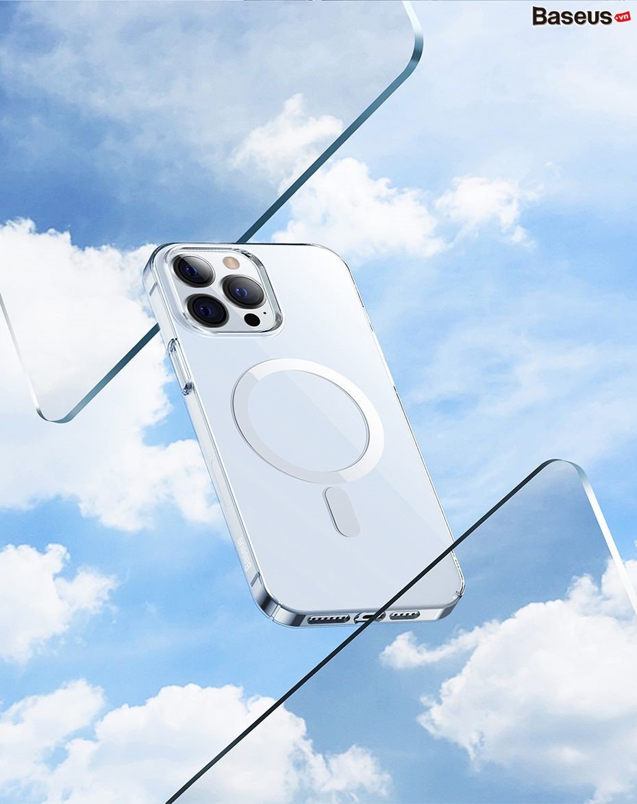 Ốp lưng nhựa cứng PC siêu mỏng không ố vàng từ tính Baseus Crystal Magnetic Dành Cho Phone 13 Promax/ 13Pro/ 13_ Hàng Chính Hãng