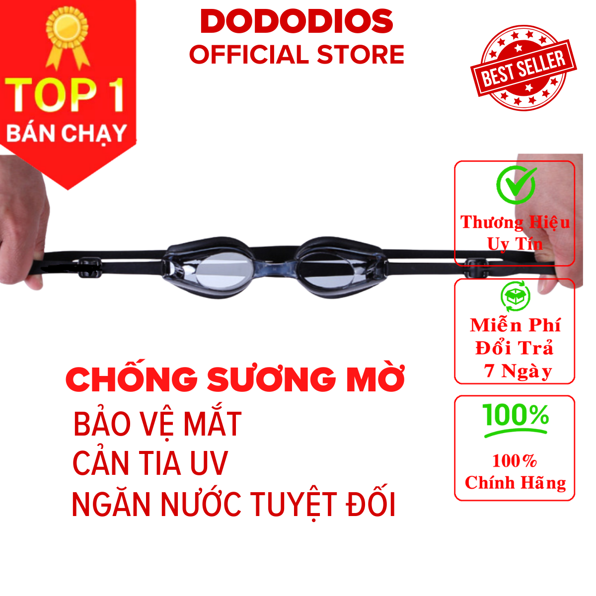 Kính bơi chống sương mờ, chống UV, dây được làm 100% silicone mềm mại, thiết kế không trơn trượt, độ co giãn, độ bền thách thức thời gian, dành cho vận động viên chuyên nghiệp, người đi bơi hằng ngày - Chính hãng DODODIOS