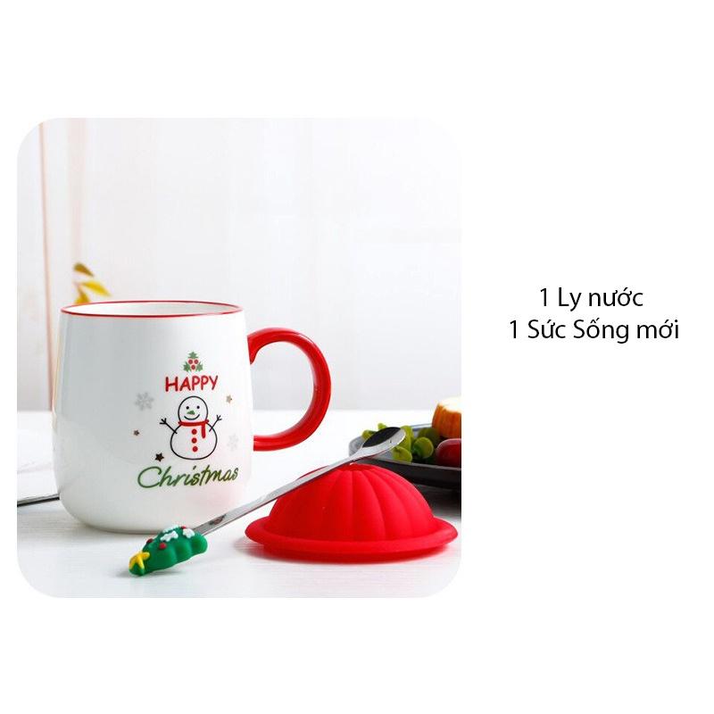 Ly Gốm Sứ Merry Christmas, Xmas Kèm thìa nắp 420ML