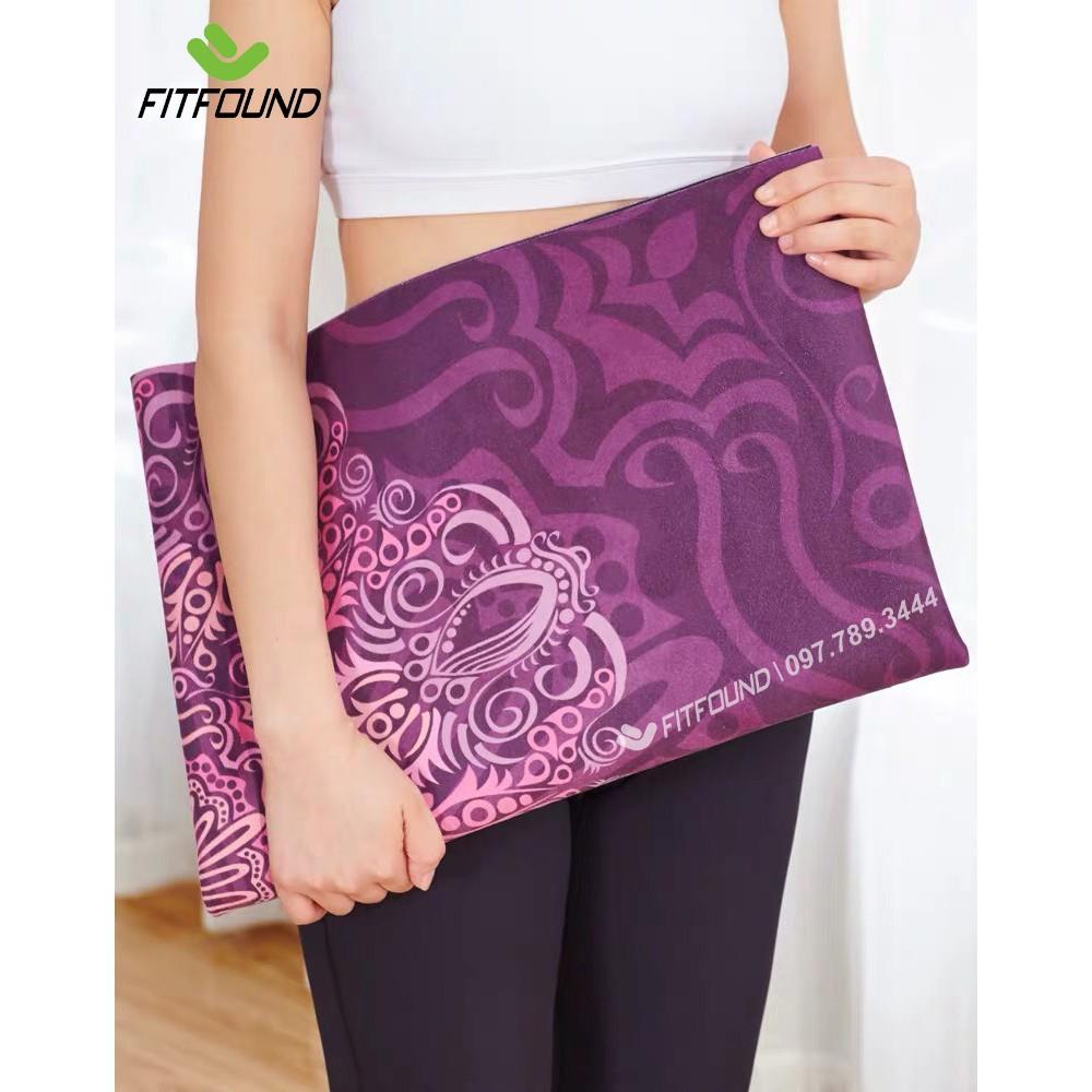 Thảm tập yoga chống trượt du lịch 1,5mm cao su microfiber in hoa , định tuyến  siêu mỏng gấp gọn như khăn trải thảm