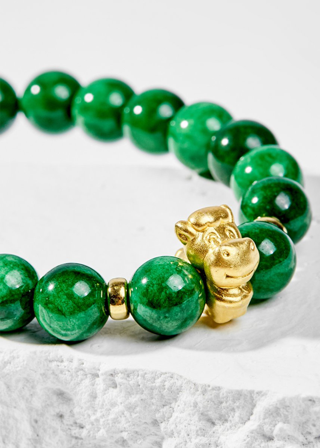 Vòng Tay Phong Thủy Nữ Đá Cẩm Thạch Sơn Thủy Phối Charm Tuổi Ngọ Bạc Mạ Vàng 24K Mệnh Mộc, Hỏa Ngọc Quý Gemstones