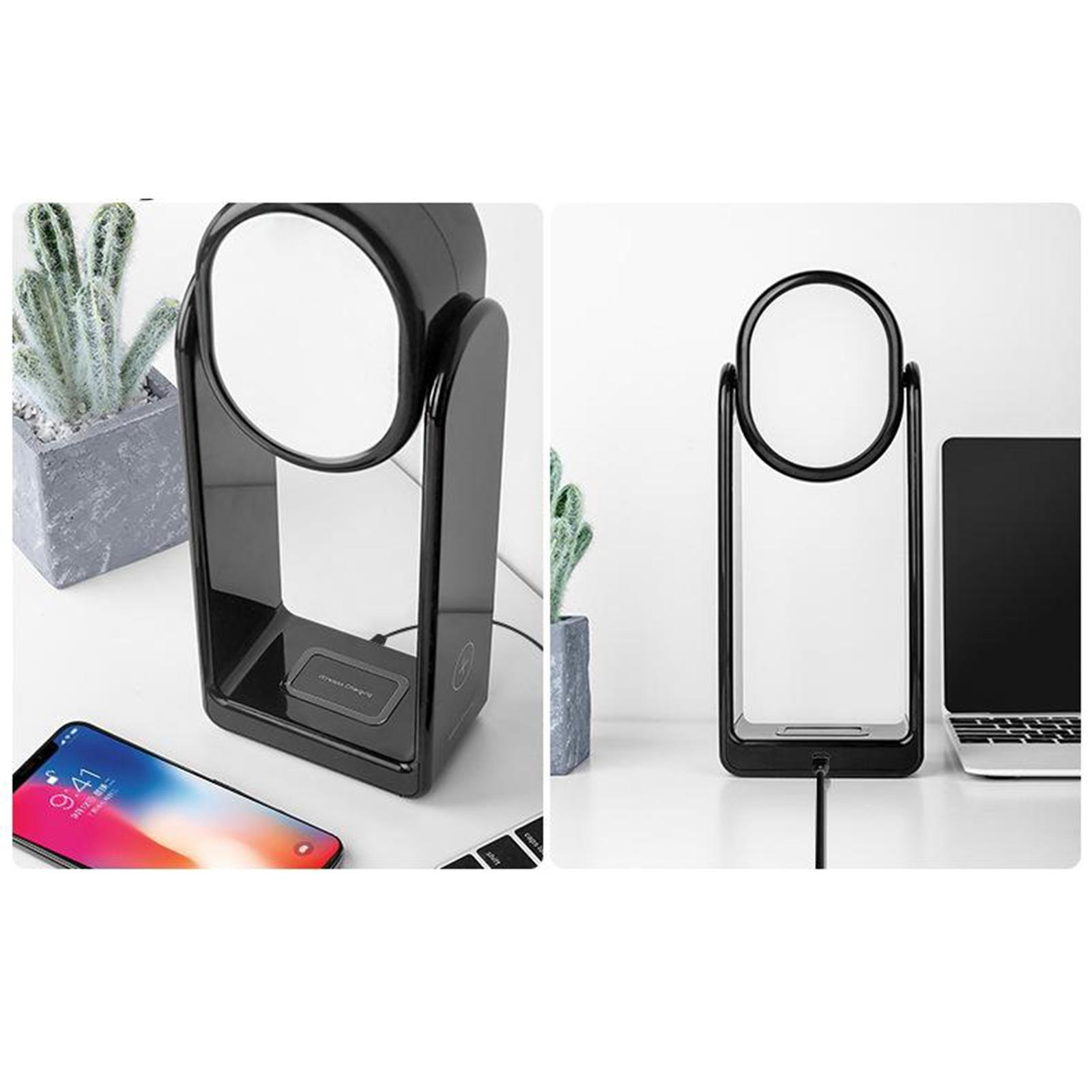 LED Desk Lamp WirelESS Charger Makeup Mirror Black