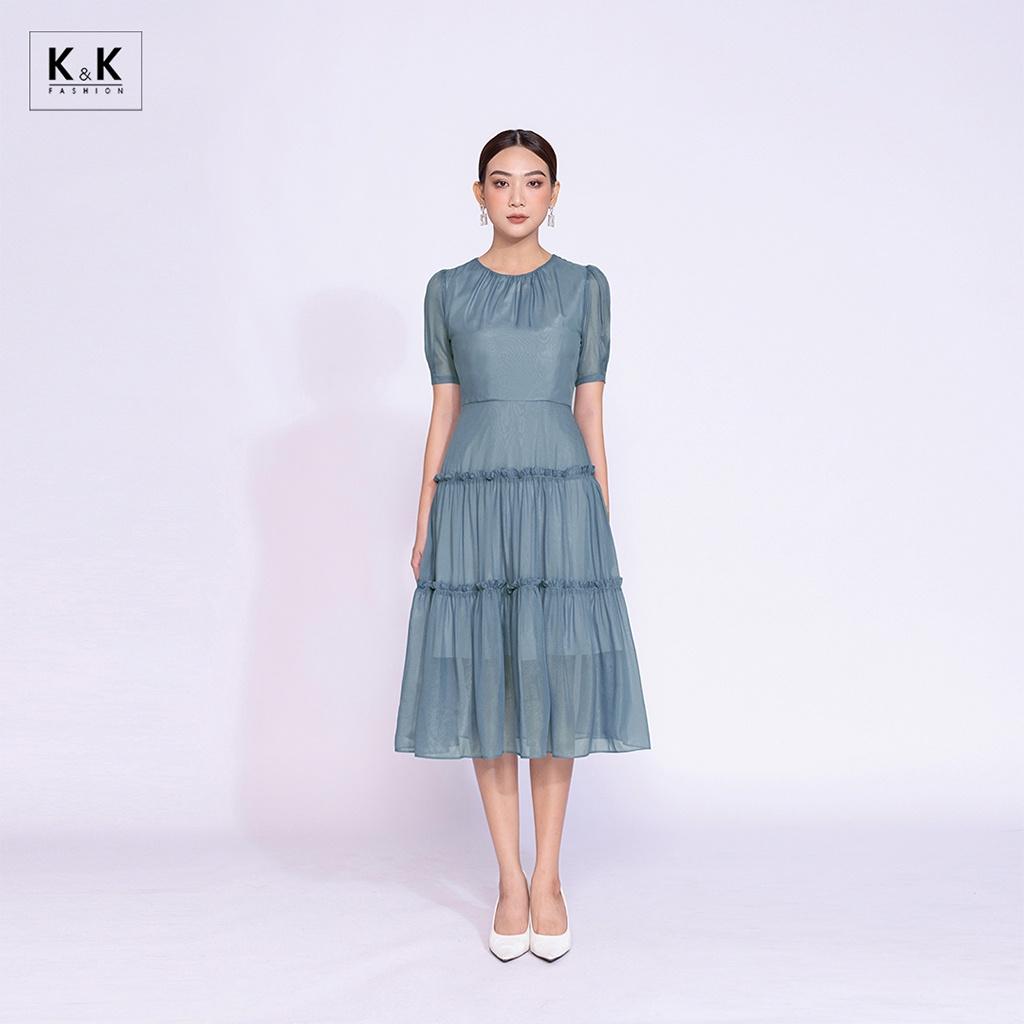 Đầm Midi Đuôi Cá Viền Bèo K&amp;K Fashion KK120-31 Chất Liệu Tơ Ánh Nhũ