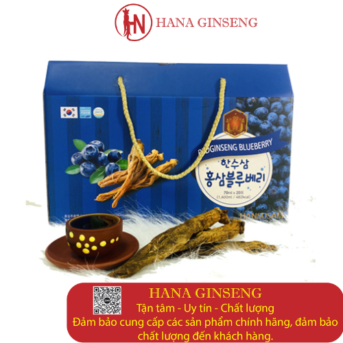 Nước hồng sâm Việt quất Hansusam hộp 70ml*20 gói - Hàng ngon chuẩn Hàn