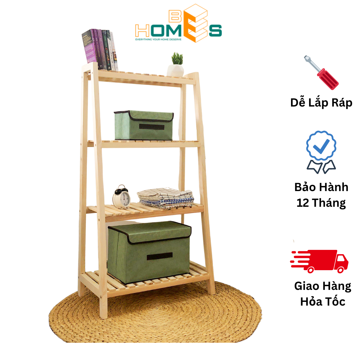 Kệ sách Behomes 4 tầng mặt nan