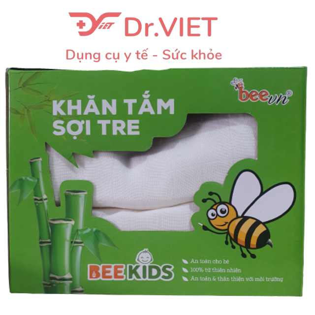 Khăn tắm sợi tre Bee Kids BeeVN Chính hãng - Hộp 2 chiếc - Khăn mềm mịn, dễ thấm hút, thành phần tự nhiên,  kháng khuẩn, an toàn cho bé, thân thiện với môi trường (Màu ngẫu nhiên)