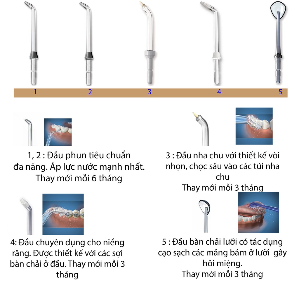 Máy Tăm Nước Cầm Tay Cao Cấp H20FLOSS HF-9P Kèm 5 Vòi Xịt Vệ Sinh Răng Miệng - Hàng Chính Hãng