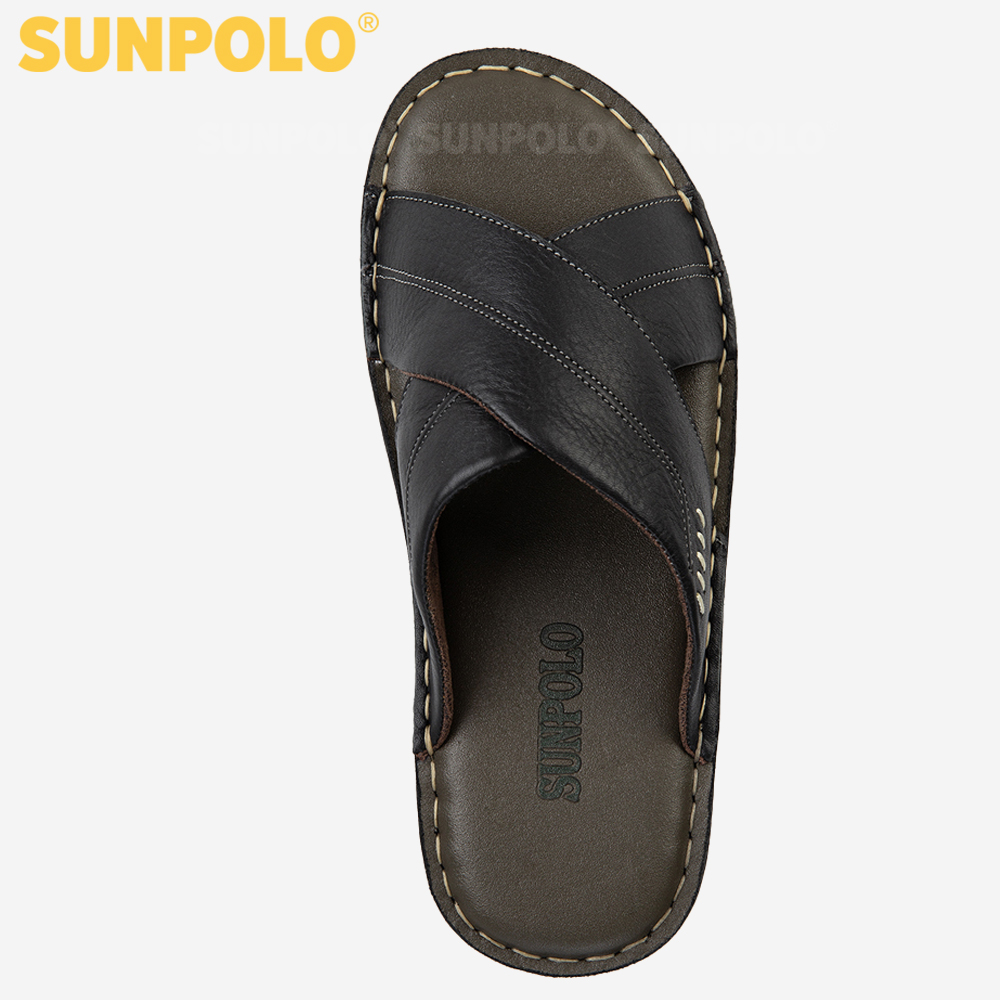 Dép Nam Quai Chéo Da Bò Cao Cấp SUNPOLO AQC026