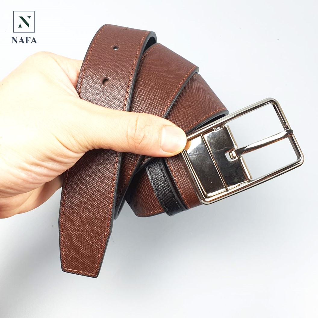 Thắt lưng da Saffiano cao cấp 2 màu dây, khóa kim xoay tiện lợi sang trọng NAFA BL120
