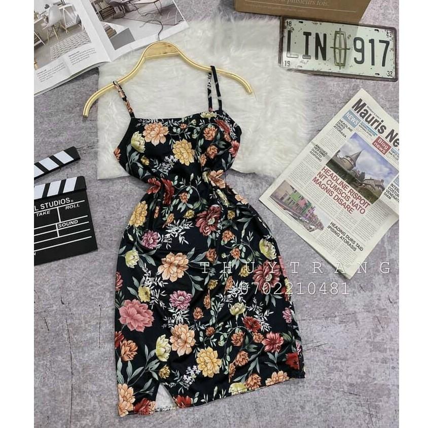 Đầm body 2 dây hoạ tiết kèm mút xịn xò