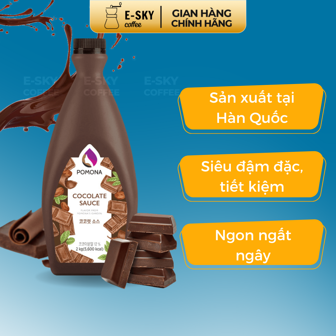 Sốt Socola Pomona Chocolate Sauce Nguyên Liệu Pha Chế Cà Phê Trà Sữa Hàn Quốc Chai 2kg