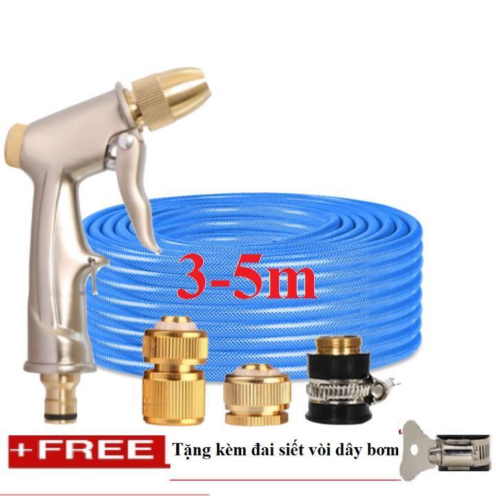 Bộ dây vòi xịt nước rửa xe, tưới cây . tăng áp 3 lần, loại 3m, 5m 206701-1 đầu đồng,cút đồng,nối đồng+ tặng đai