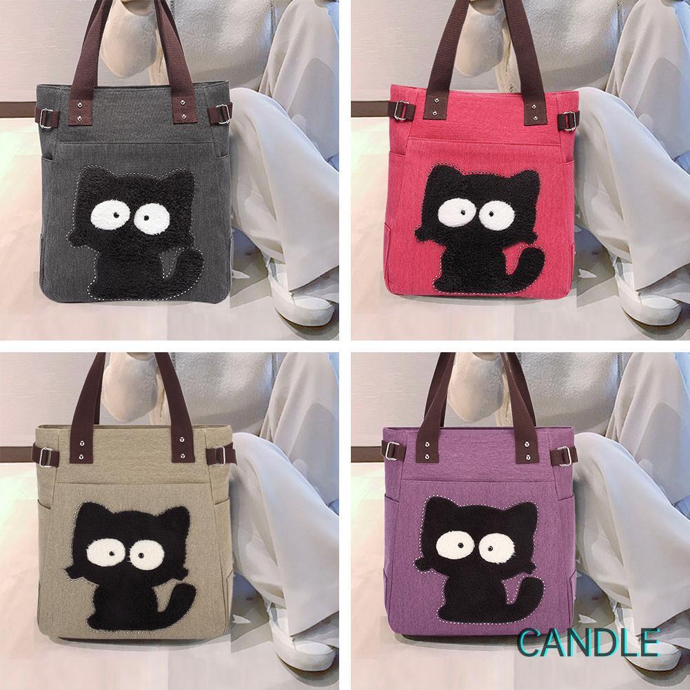 Túi Xách Canvas Cỡ Lớn In Hình Mèo Dễ Thương