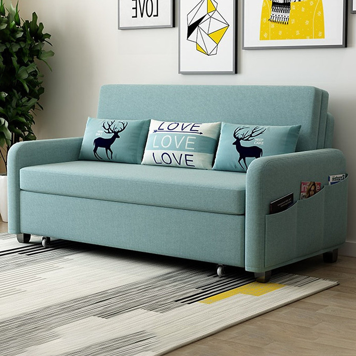 Giường JUNO SOFA Gấp Gọn Thành Ghế Kèm 3 Gối Siêu Đẹp Và Ngăn Chứa Đồ Bằng Khung Sắt Cacbon Chịu Lực Đa Năng Kích Thước: 192*158*80CM ( Đủ loại màu ) 