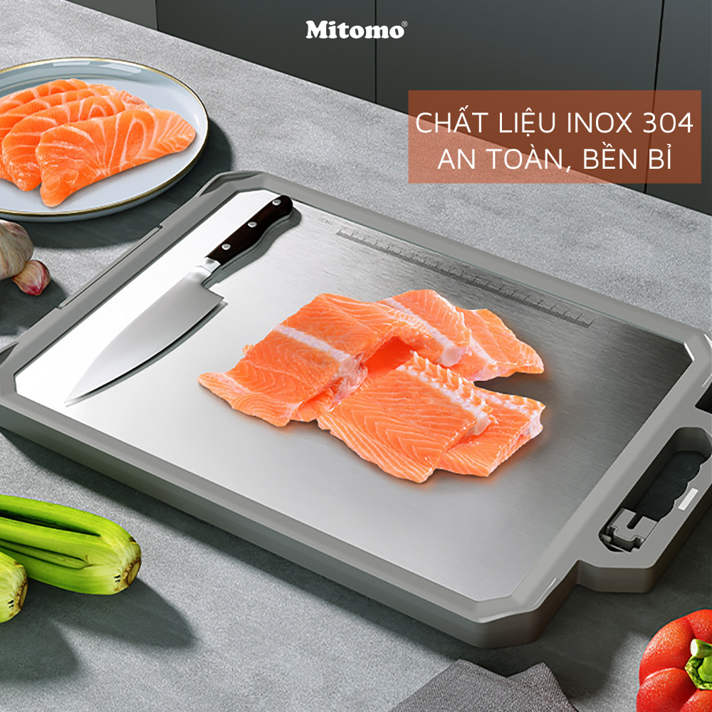 Thớt hai mặt kháng khuẩn inox 304 cao cấp, nhựa lúa mạch Mitomo MT-304PP Hàng chính hãng
