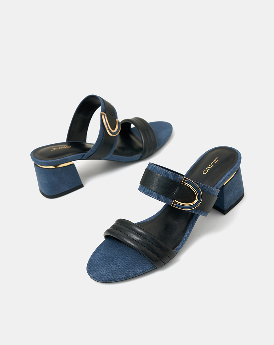 Giày Sandal Nữ 5cm Thời Trang JUNO Gót Trụ Thấp Quai Ngang Phối Khóa SD05105