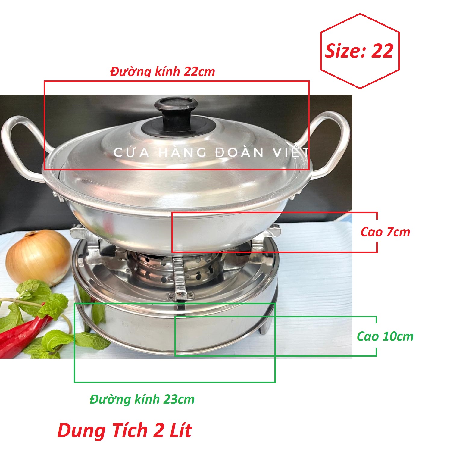 COMBO Bộ NỒI LẨU + BẾP CỒN Size22 - Bộ Nồi Lẩu NHÔM Bếp INOX . Dụng cụ bộ NỒI LẨU BẾP CỒN dùng chuyên nghiệp cho QUÁN ĂN NHÀ HÀNG