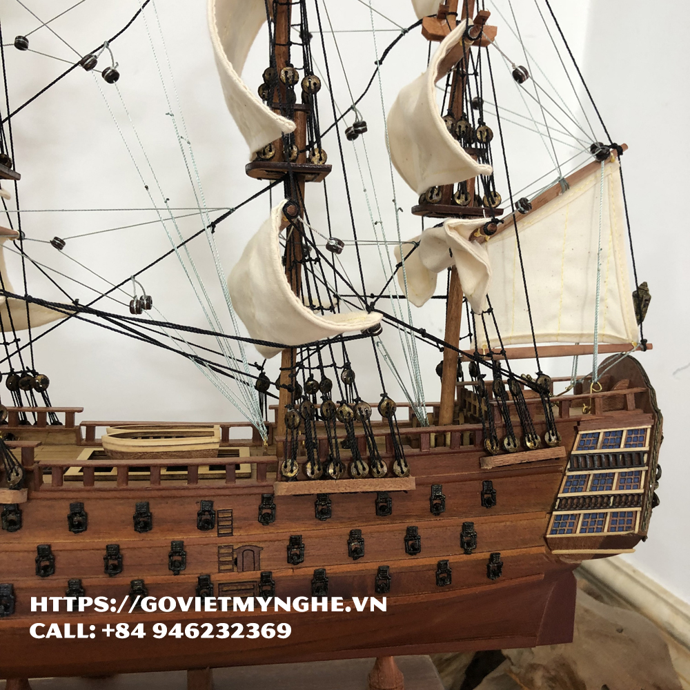 [Dài 46cm - chuẩn xuất khẩu] Mô hình thuyền gỗ thuyền trang trí tàu chiến cổ HMS Victory - Gỗ căm xe - Thân tàu dài 40cm - Buồm vải bố