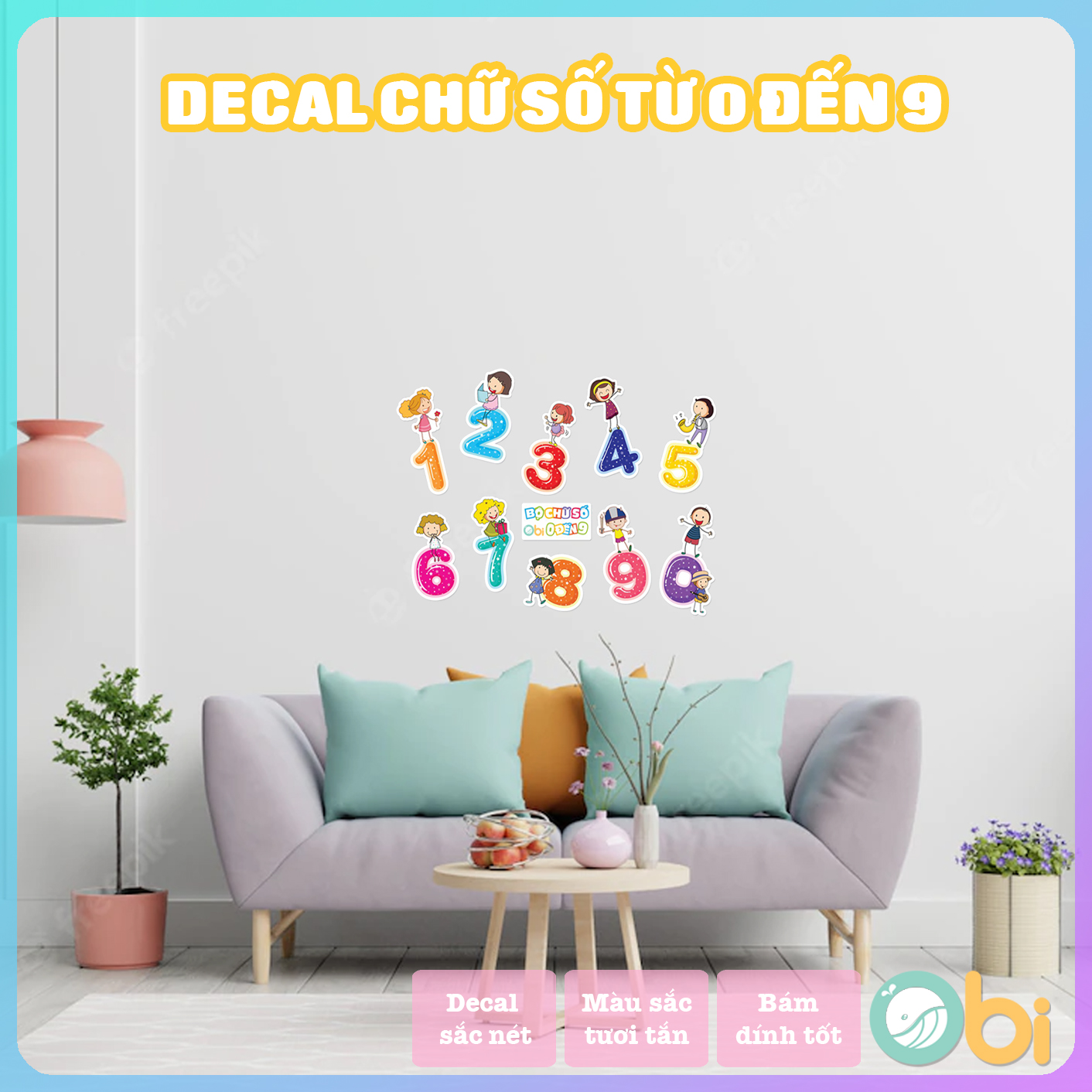 Decal Trang Trí Phòng Bé - Bảng Chữ Số từ 0 đến 9 Obi