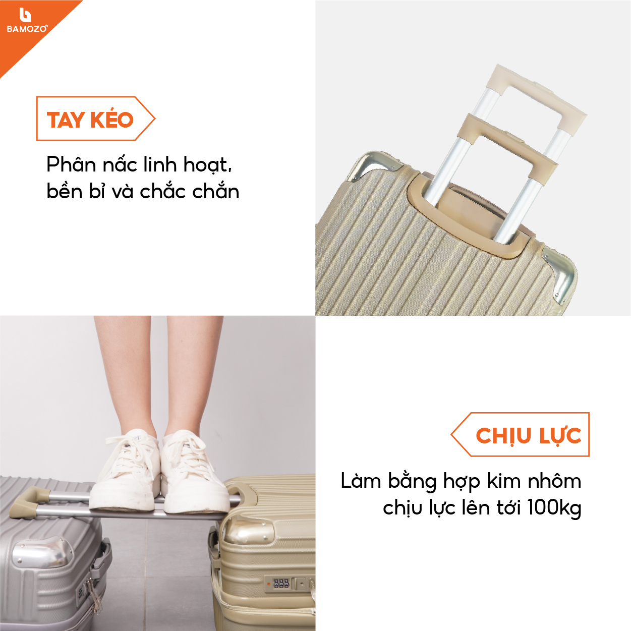 Vali du lịch BAMOZO 8809 vali kéo nhựa được bảo hành 5 năm