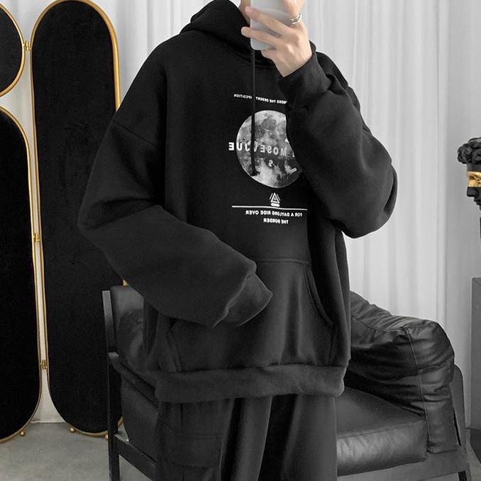 Áo Hoodie nam from rộng chất liệu cao cấp in hình mặt trăng phong cách Harajicu