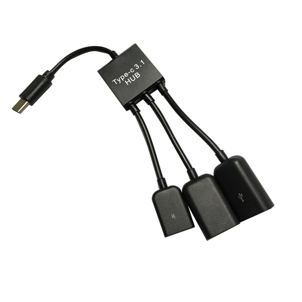 3 in 1 USB C Type C OTG Host Cable Hub Cord Adapter Splitter Connector Black