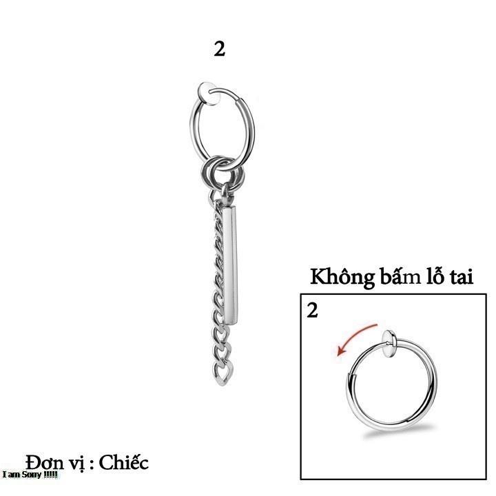 Bông tai nam inox cao cấp 1 chiếc Kpop thép không gỉ không bấm lổ tai thanh dài tòn ten