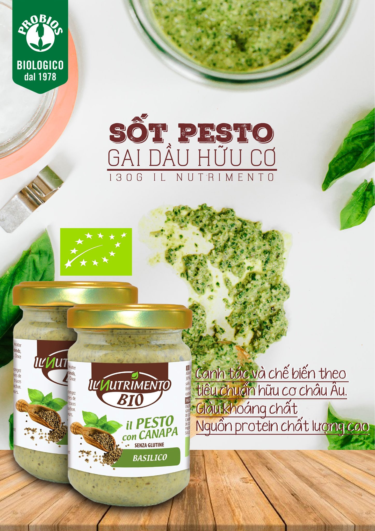 Sốt Pesto Gai Dầu Hữu Cơ 130g Il Nutrimento Pesto With Basil And Hemp