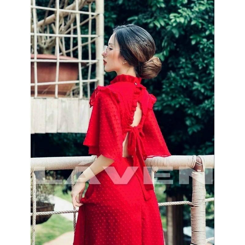 Đầm maxi đi biển chất voan bi cực hot 2 màu trắng đỏ freesize Kimhoa77