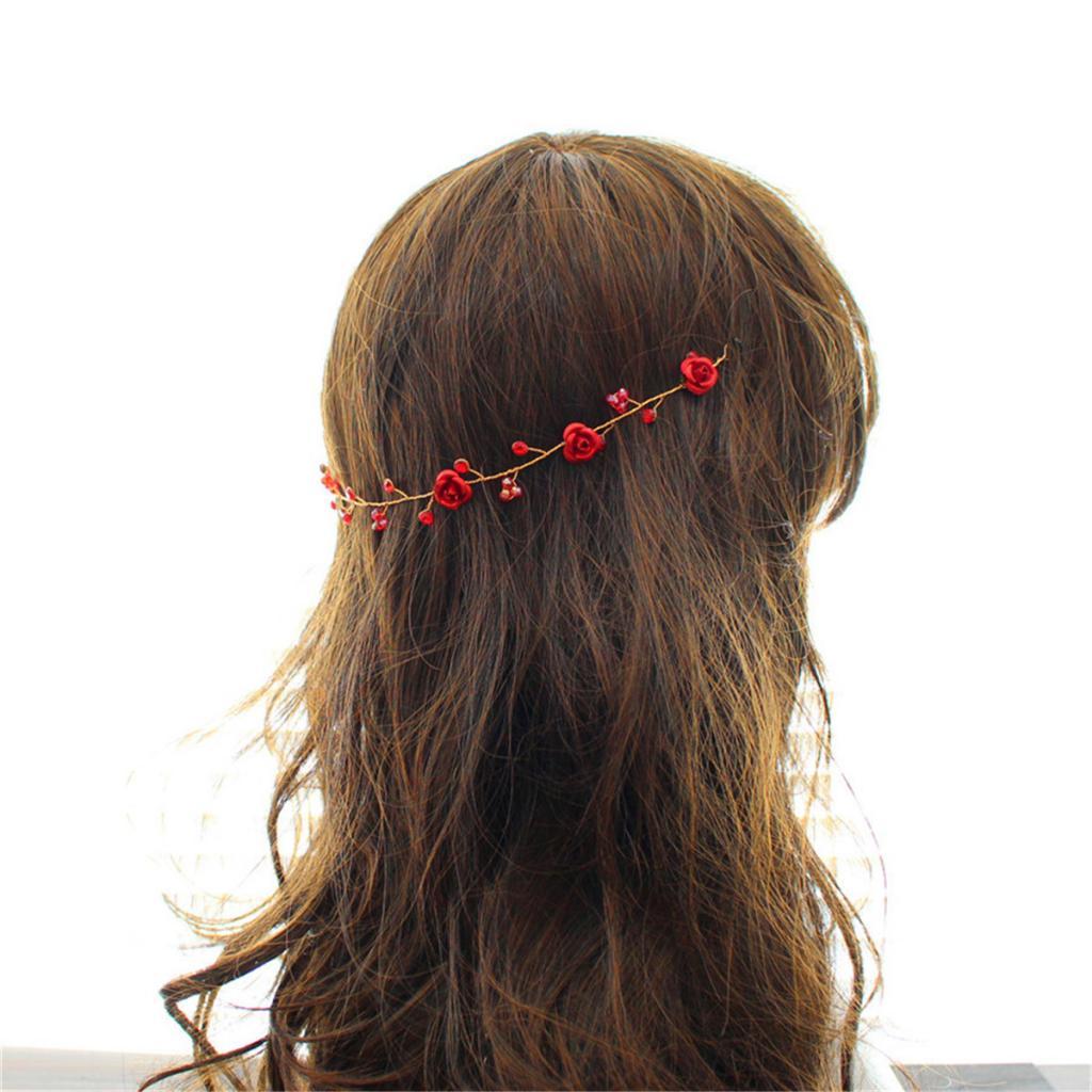Bridal Crown Headband Tiara Fashion Red Rose Earrings Set Headpiece Jewelry Set