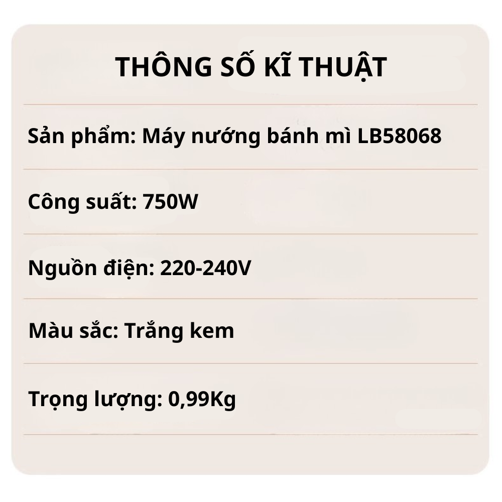 Máy nướng bánh mì tự nảy bánh công suất cao 750W Lumabella LB-58068, nướng bánh sandwich ăn sáng tiện dụng - DELIYA HÀNG CHÍNH HÃNG