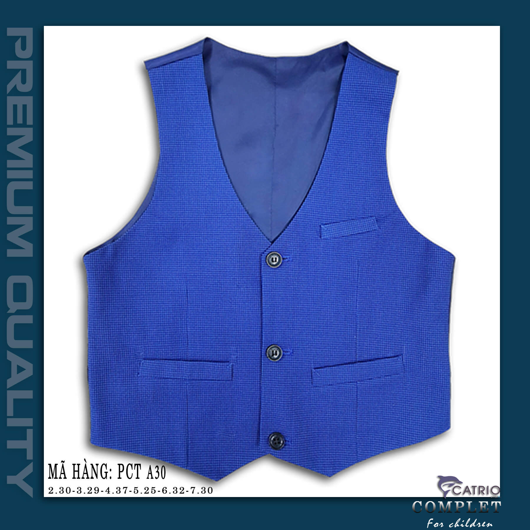 BỘ VEST BÉ TRAI CATRIO PCTA30 CHO TRẺ EM TỪ 2 TUỔI ĐẾN 7 TUỔI (12kg đến 28kg) gồm 3 chi tiết áo vest+quần dài+áo gile, thuộc bộ sưu tập quần áo trẻ em mùa lễ hội tết tiệc cưới sự kiện sinh nhật, được làm bằng vải dạ cao cấp nhất, đẹp đến từng chi tiết