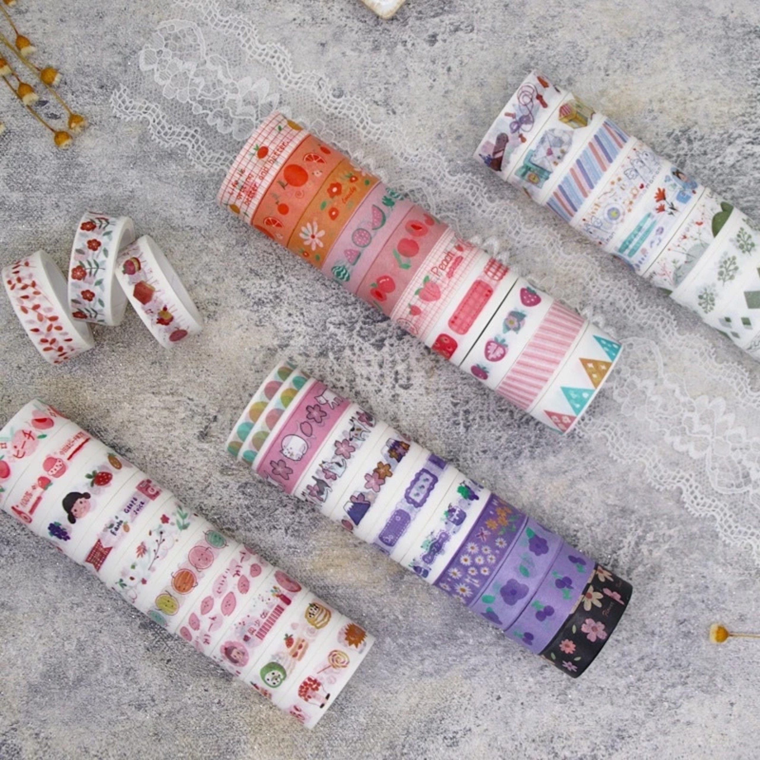 Lẻ 1 Cuộn băng dính washi tape dán trang trí họa tiết hoạt hình dễ thương, cuộn băng dán sticker nhiều hình cute