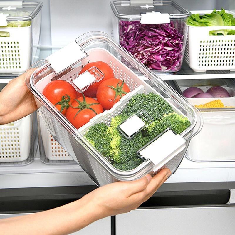 Hộp bảo quản tủ lạnh thực phẩm tủ lạnh Rổ thoát nước hai lớp