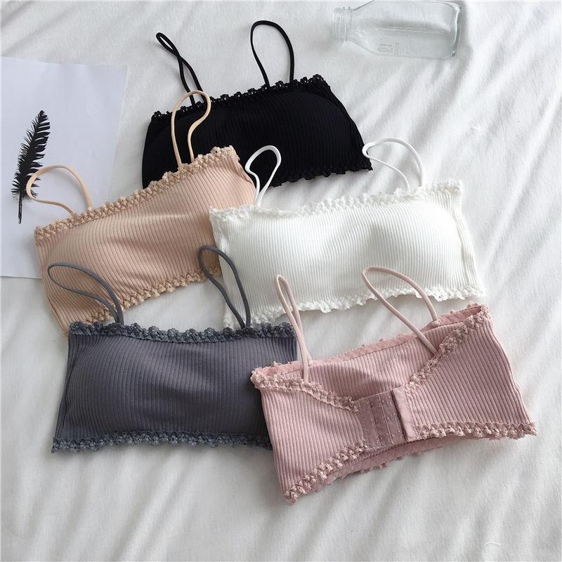 Áo bra, áo ống QUÂY CÓ QUAI VIỀN REN GÂN TĂM cài sau, có đệm lót, chất cotton, phong cách HànQuốc se.xy Nữ Women Top Tua Rua