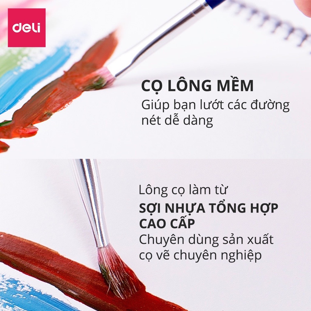 Bộ cọ vẽ chuyên nghiệp Deli 73885 - Dùng cho màu nước, màu bột, sơn acrylic - Cọ Niken, lông nhân tạo