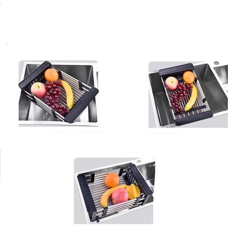 Combo chậu + vòi nano kháng khuẩn GREENSOLAR hai hố lệch 82x45x23cm, tặng rá inox đa năng