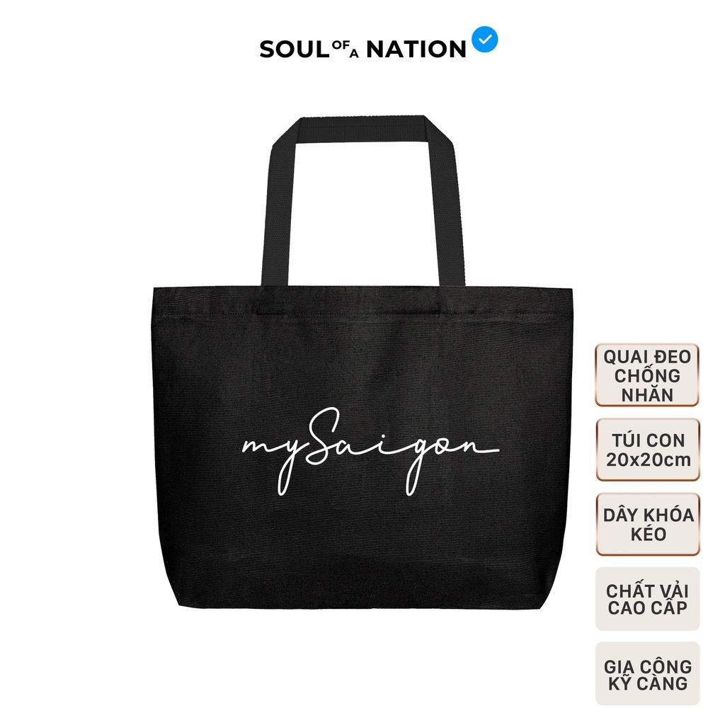 Túi Tote Vải Canvas Cao Cấp - Size lớn, Dây đeo không nhăn, Có khóa kéo, Ngăn phụ bên trong - My Saigon Ver 1