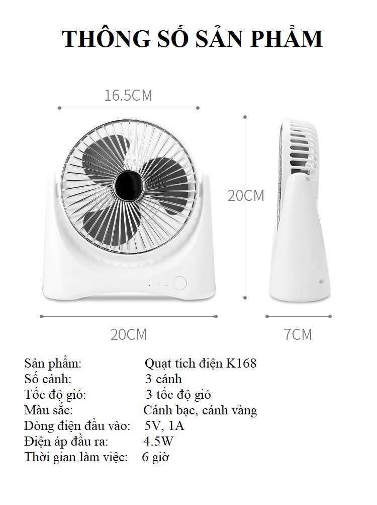 Quạt tích điện mini để bàn - Dung lượng pin lớn